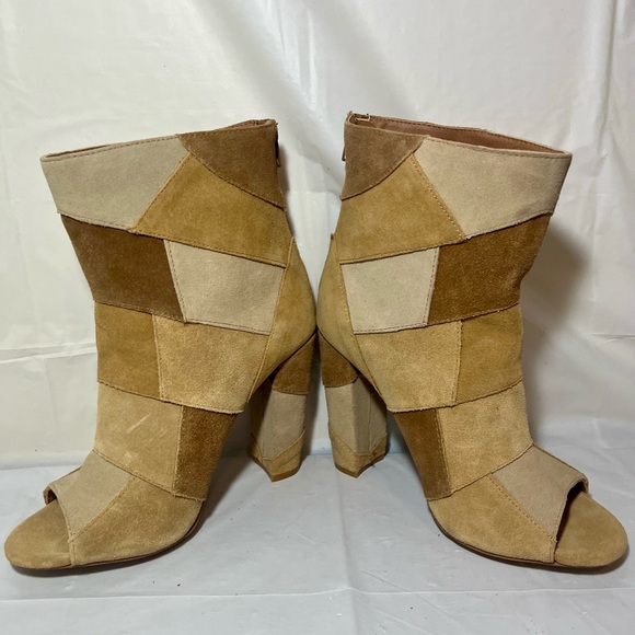 Torrid Boots Patchwork Booties Peep toe Boots Brown Tan Cream Women - Picture 11 of 16